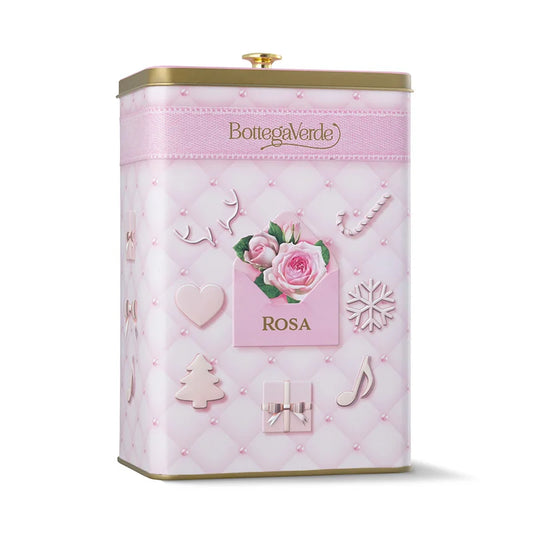 Coffret Caixa de Metal Rosa Gel de Banho e Leite Corporal