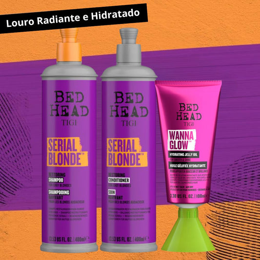 Match Louros Luminosos Serial Blond Bed Head Shampoo + Condicionador + Wanna Glow