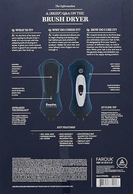 Escova e Secador de Mão Masculino Esquire Grooming by Farouk