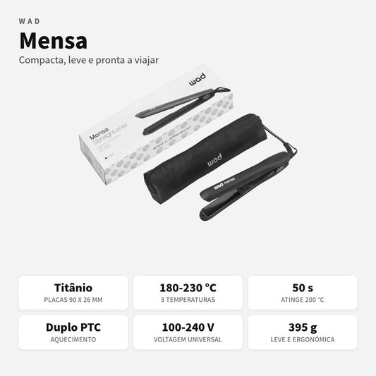 Prancha Mensa Wad com placas em titânio, duplo PTC e voltagem universal