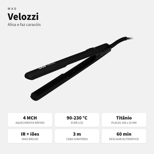 Prancha Velozzi Wad com 4 MCH, placas de titânio e 90 a 230 °C