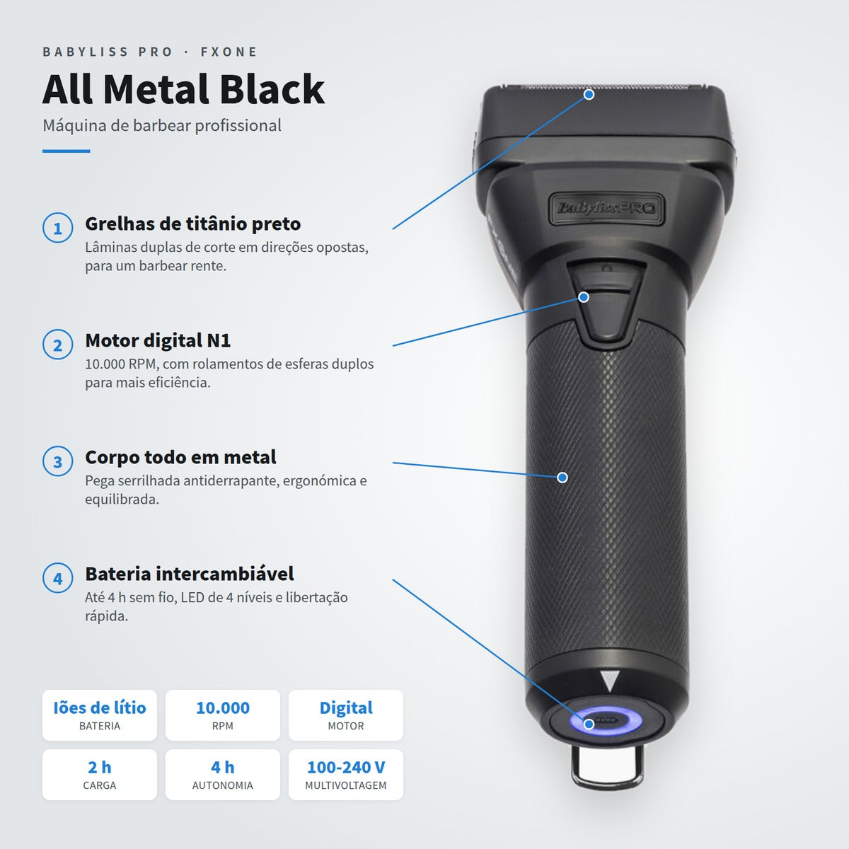 Máquina de Barbear FXONE All Metal Babyliss Pro — detalhe