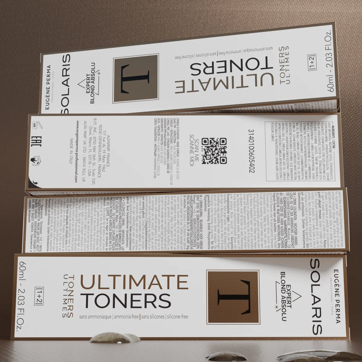 Embalagem dos matizadores Solaris Ultimate Toners