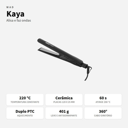 Prancha Kaya Wad com placas em cerâmica, 220 °C e duplo PTC