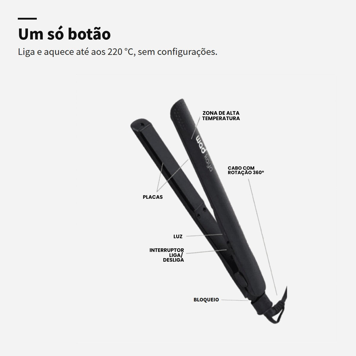 Prancha Kaya Wad com um só botão, a 220 °C