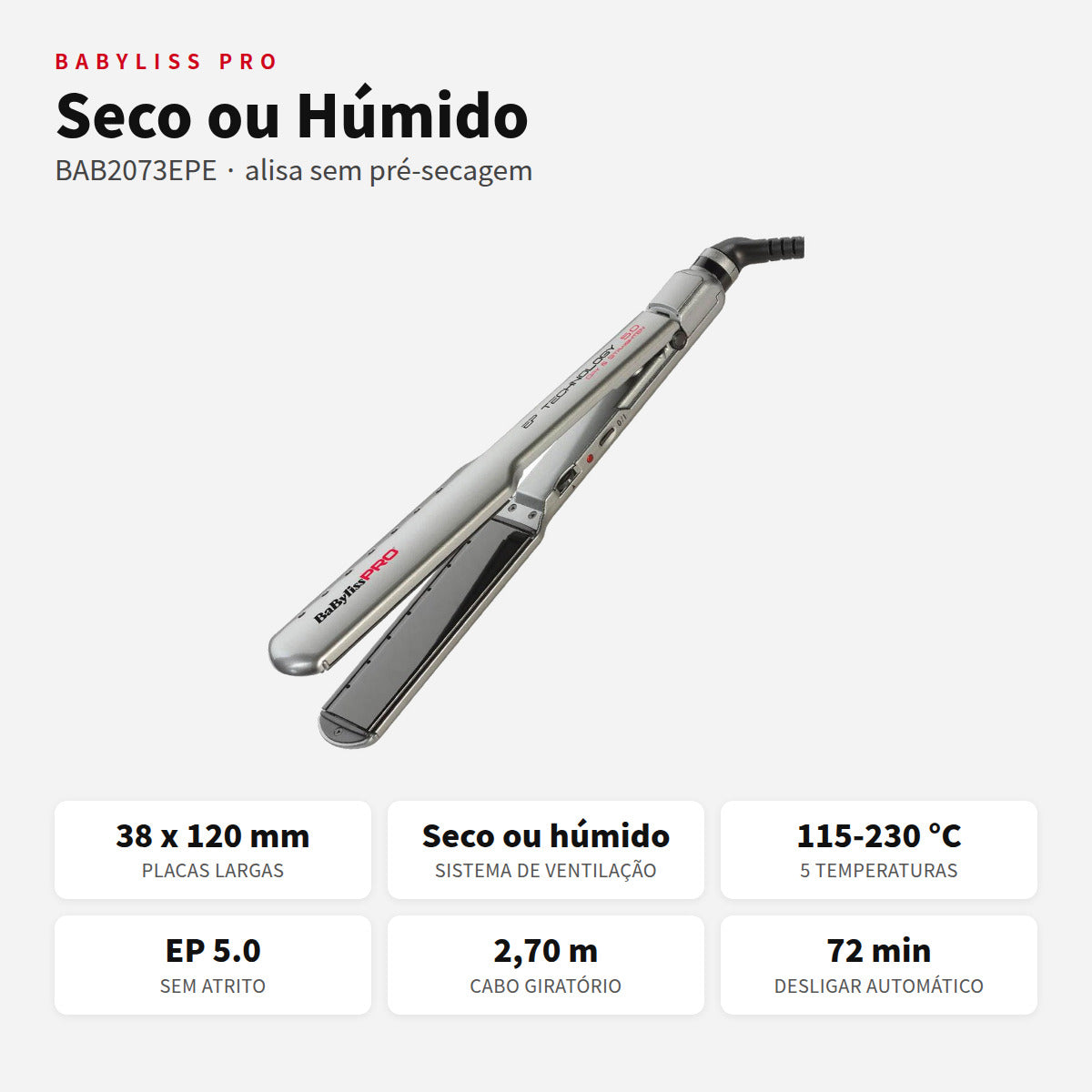Prancha Babyliss Pro BAB2073EPE para cabelo seco ou húmido, com placas de 38 mm