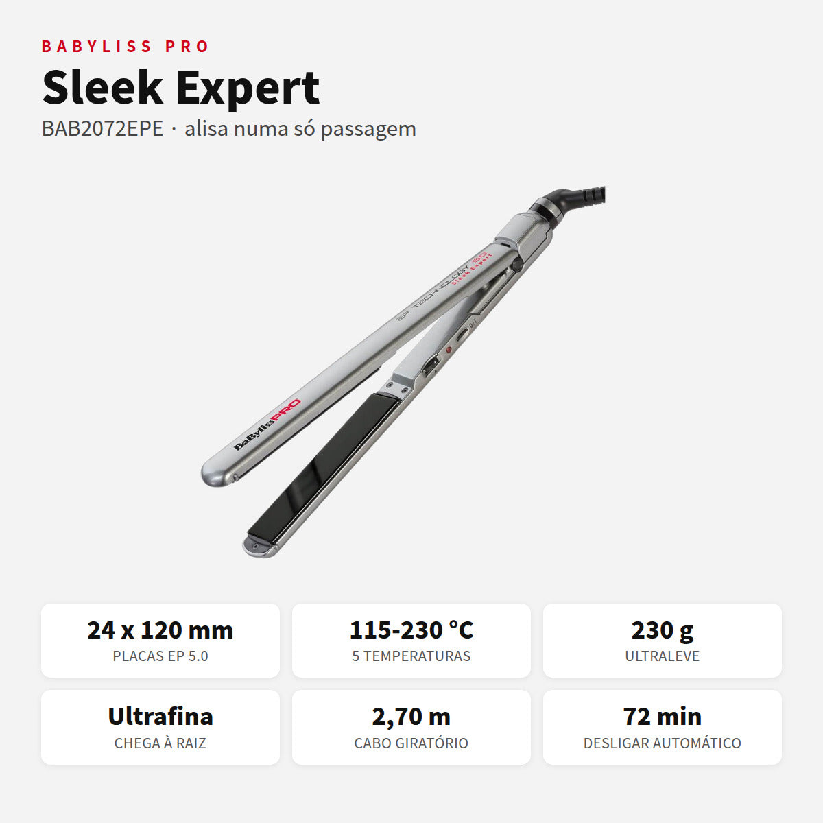 Prancha Sleek Expert Babyliss Pro BAB2072EPE com placas de 24 mm e 5 temperaturas
