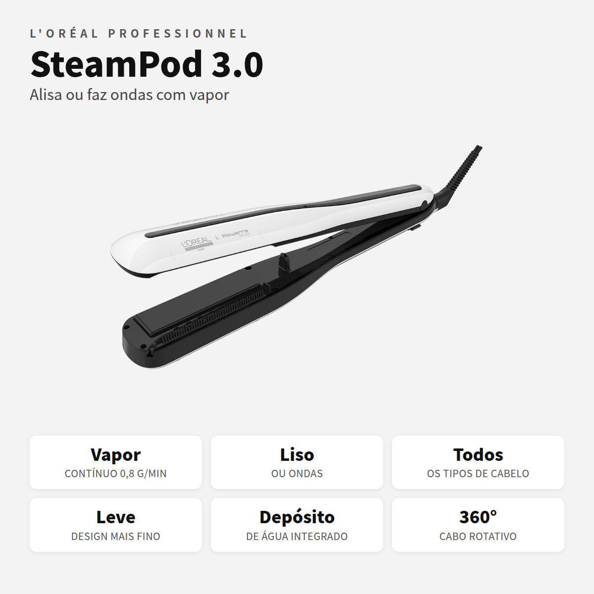 SteamPod 3.0 L'Oréal Professionnel, prancha a vapor para alisar e ondular