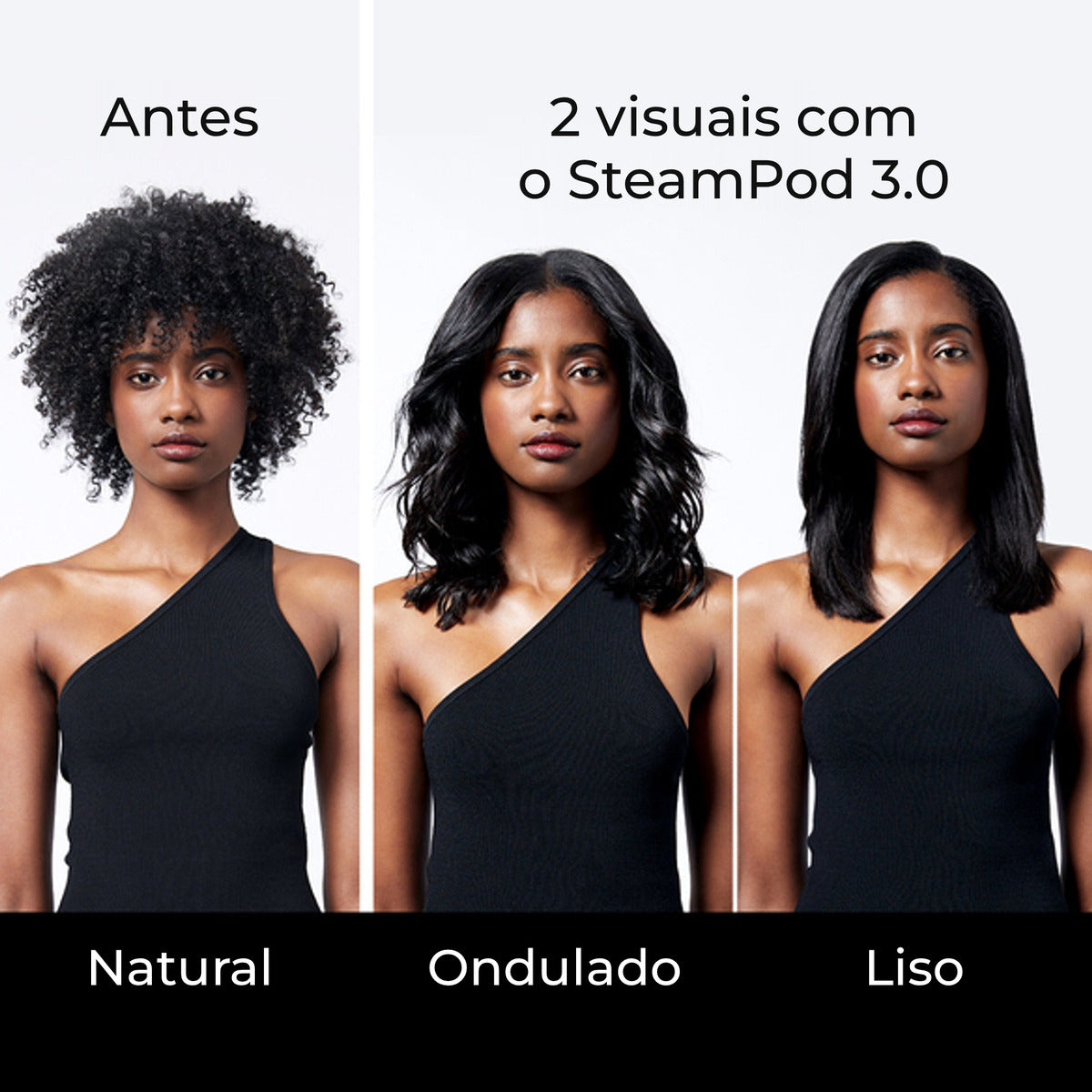 Cabelo natural, ondulado e liso com o SteamPod 3.0