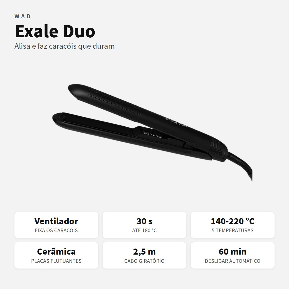 Prancha Exale Duo Wad com ventilador e placas em cerâmica