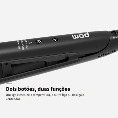 Prancha Exale Duo Wad com dois botões, para a temperatura e o ventilador