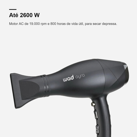 Secador Ayra Wad com até 2600 W e motor AC de 19.000 rpm