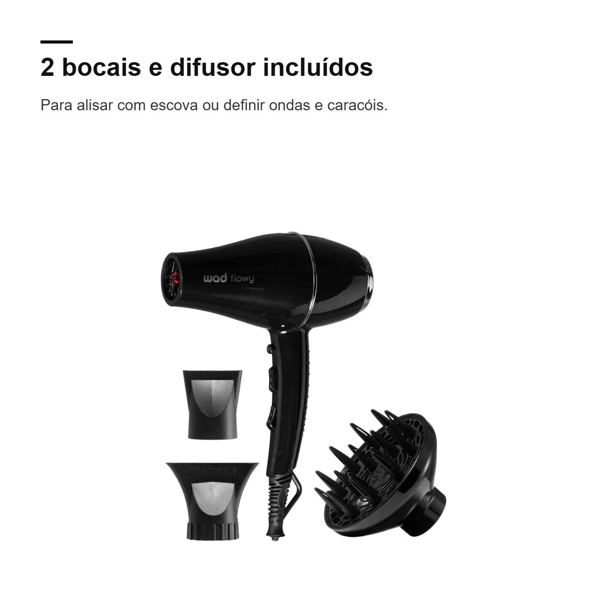 Secador Flowy Black Wad com 2 bocais e difusor incluídos