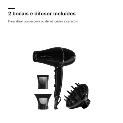 Secador Flowy Black Wad com 2 bocais e difusor incluídos