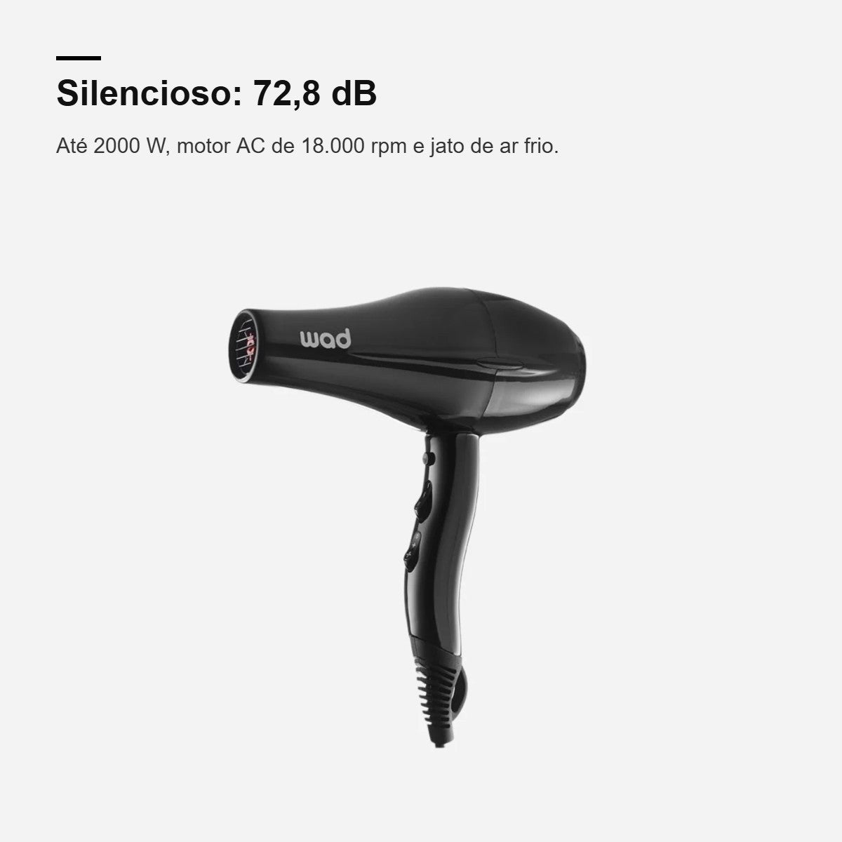Secador Gyro Wad silencioso, com até 2000 W